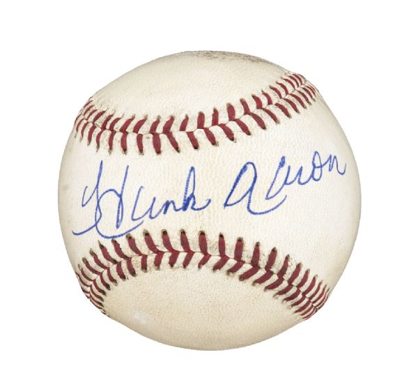 Hank Aaron Signed 1950's Game Used National League Baseball PSA DNA & MEARS  COA