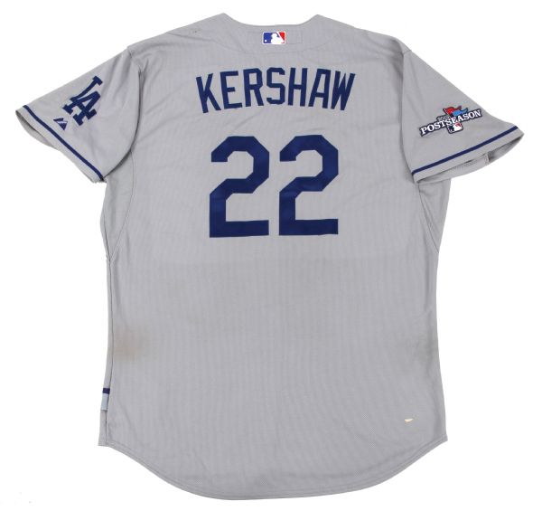 Lot Detail - 2013 Clayton Kershaw Los Angeles Dodgers Game Worn Road Jersey  – Worn During his First Post Season Victory! (MLB Authenticated)