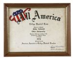 Mike Schmidts 1970 College All-American Award Certificate  Presented to and Personally Owned by Schmidt - Mike Schmidt LOA