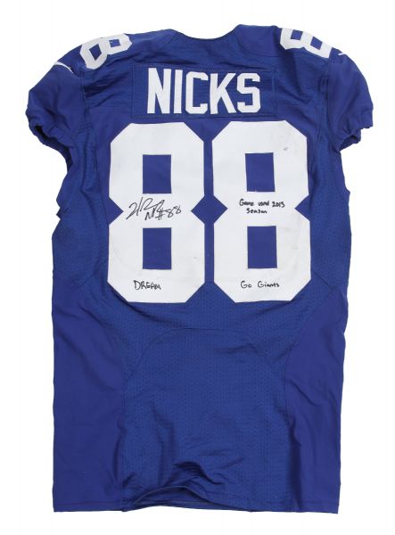 Lot Detail - Hakeem Nicks Game Worn and Signed New York Giants Lot: Jersey,  Cleats, and Gloves (Nicks LOA)