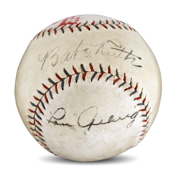 Lot Detail - Babe Ruth & Lou Gehrig Dual Signed Ban Johnson Baseball