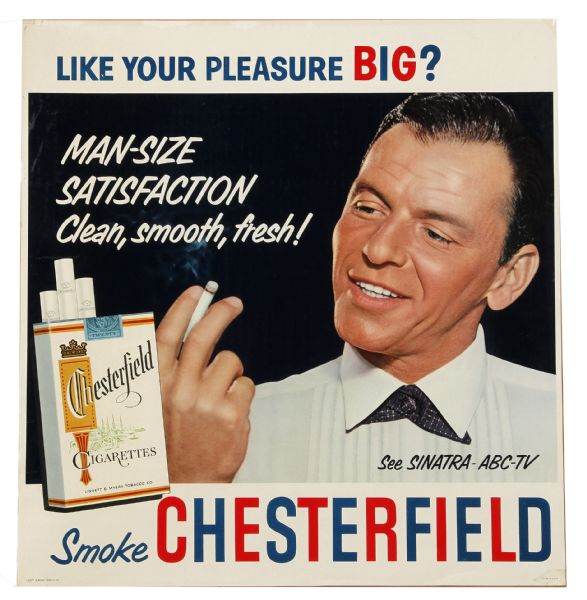 Lot Detail - 1950s Original Frank Sinatra Chesterfield Cigarette  Advertisement Display (21x22)