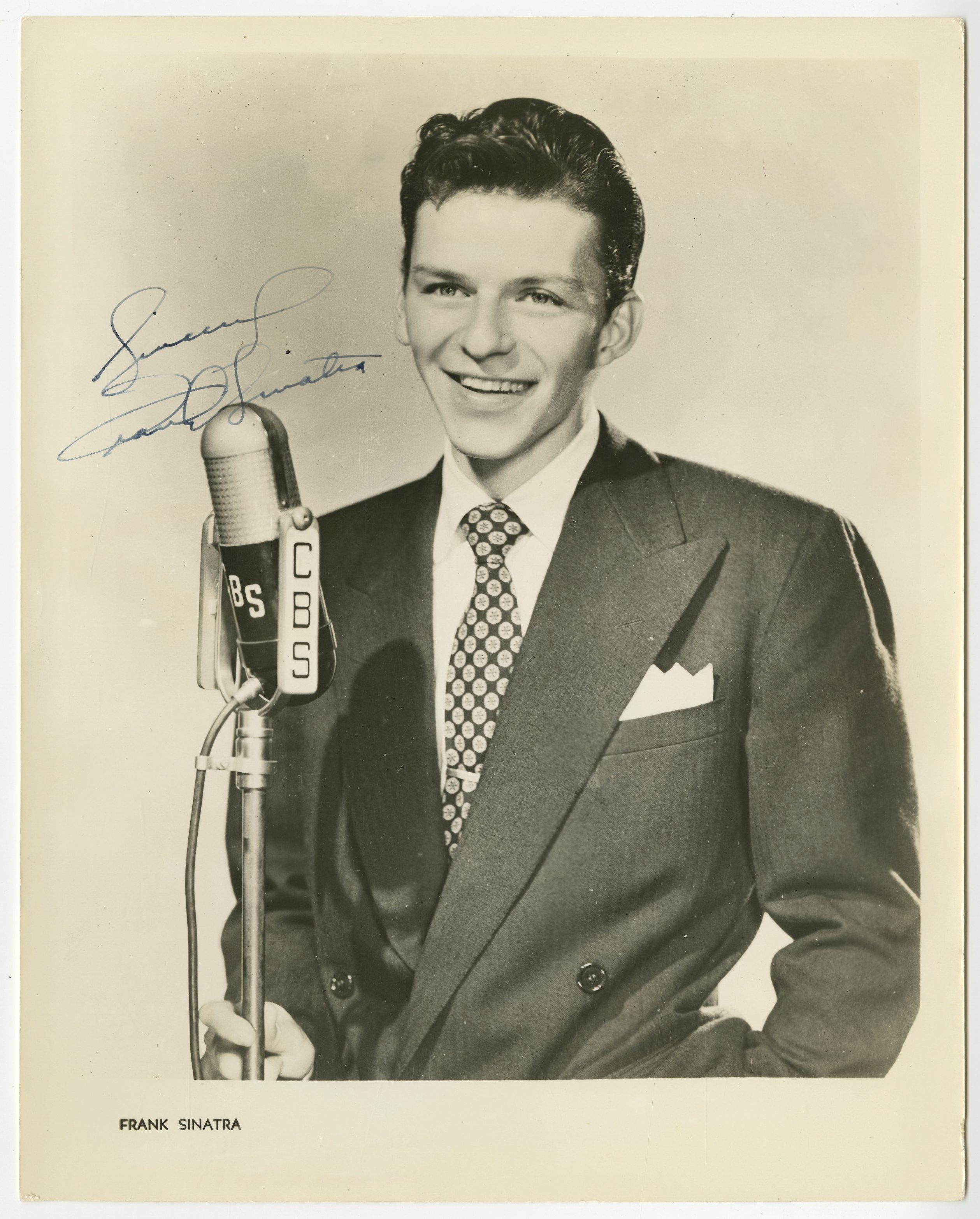 Frank Sinatra Signed and Inscribed 8x10-inch Black and White CBS Radio Show...