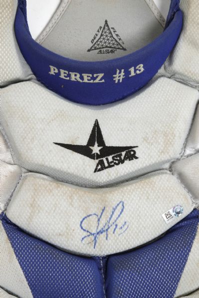 Salvador Perez Signed Game Used Catchers Chest Protector Inscribed Game  Used (JSA)