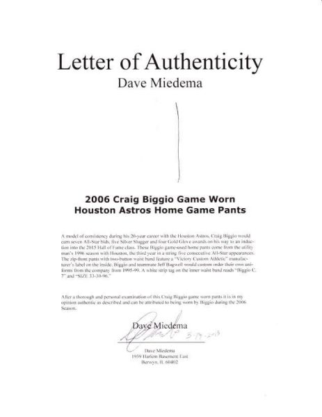 Lot Detail - Craig Biggio 2006 Houston Astros Game Used Jersey w