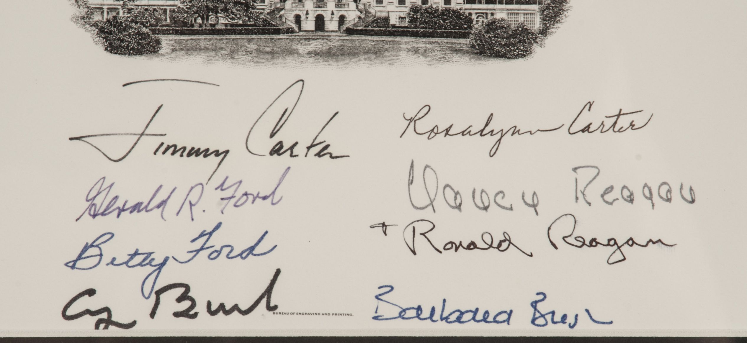 Lot Detail - Multi-Signed Presidential (8 Signatures)Engraving with Reagan, Carter ...