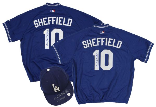 Lot Detail - Gary Sheffield Game Worn and Signed Los Angeles Dodgers Lot of  (3): Pair of BP Jerseys and Cap