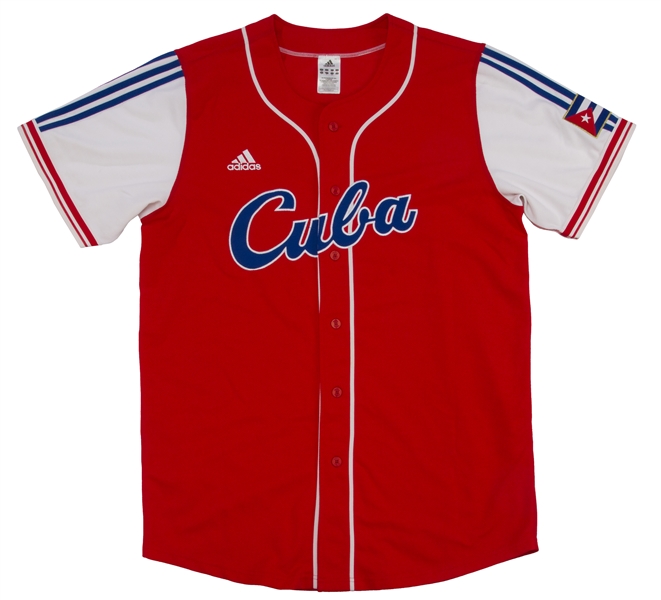 Lot Detail - Jose Abreu Game Used and Signed Red Cuba Jersey #23