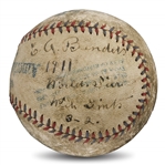 Historic 1911 Chief Bender Single Signed and Game Used World Series Baseball (Game 3 Oct. 17th 1911) (MEARS and JSA LOAs)