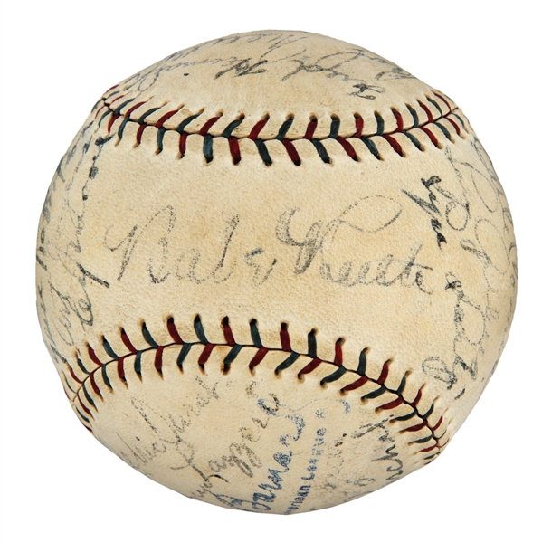 Lot Detail - 1929 New York Yankees Team Signed Baseball with 22 Sigs.  Including Ruth and Gehrig and Huggins