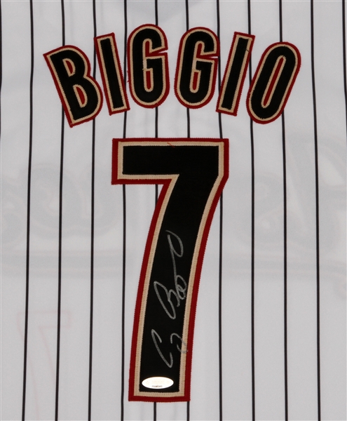 Craig Biggio Autographed and Framed Brick Red Houston Texans Jersey