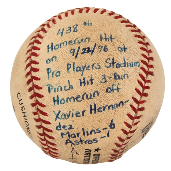 Andre Dawsons Game Used  Final Home Run #438 Baseball  (Dawson LOA)