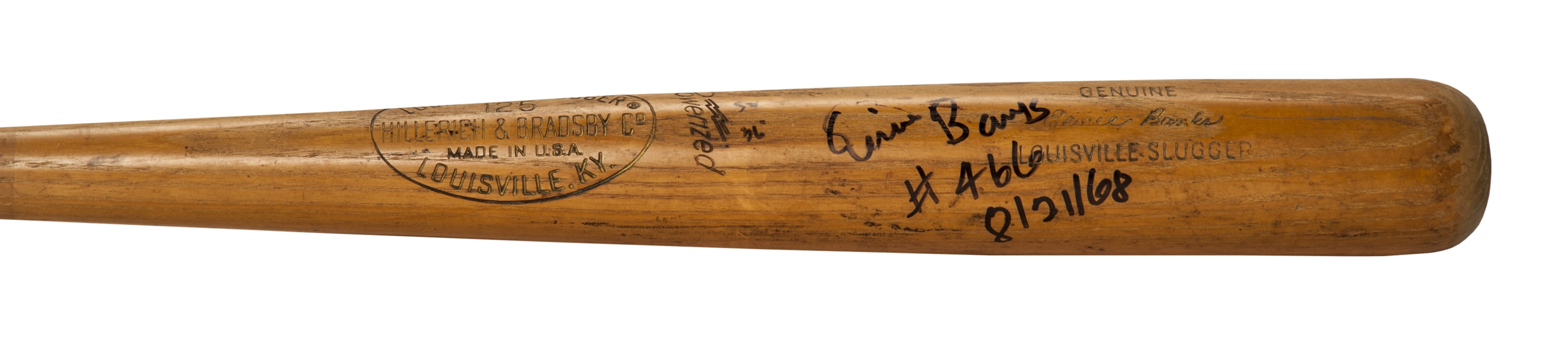 1965-68 Ernie Banks Game Used and Signed H+B  S2 Model Bat Used to Hit Career Home Run # 466 (PSA/DNA GU 9.5) Pappas Letter