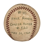 1969 Hank Aaron Career Home Run #520 Baseball Hit May 31,1969 Off HOFer Fergie Jenkins (LOAs from MEARS and “Ballhawk” Richard Buhrke)