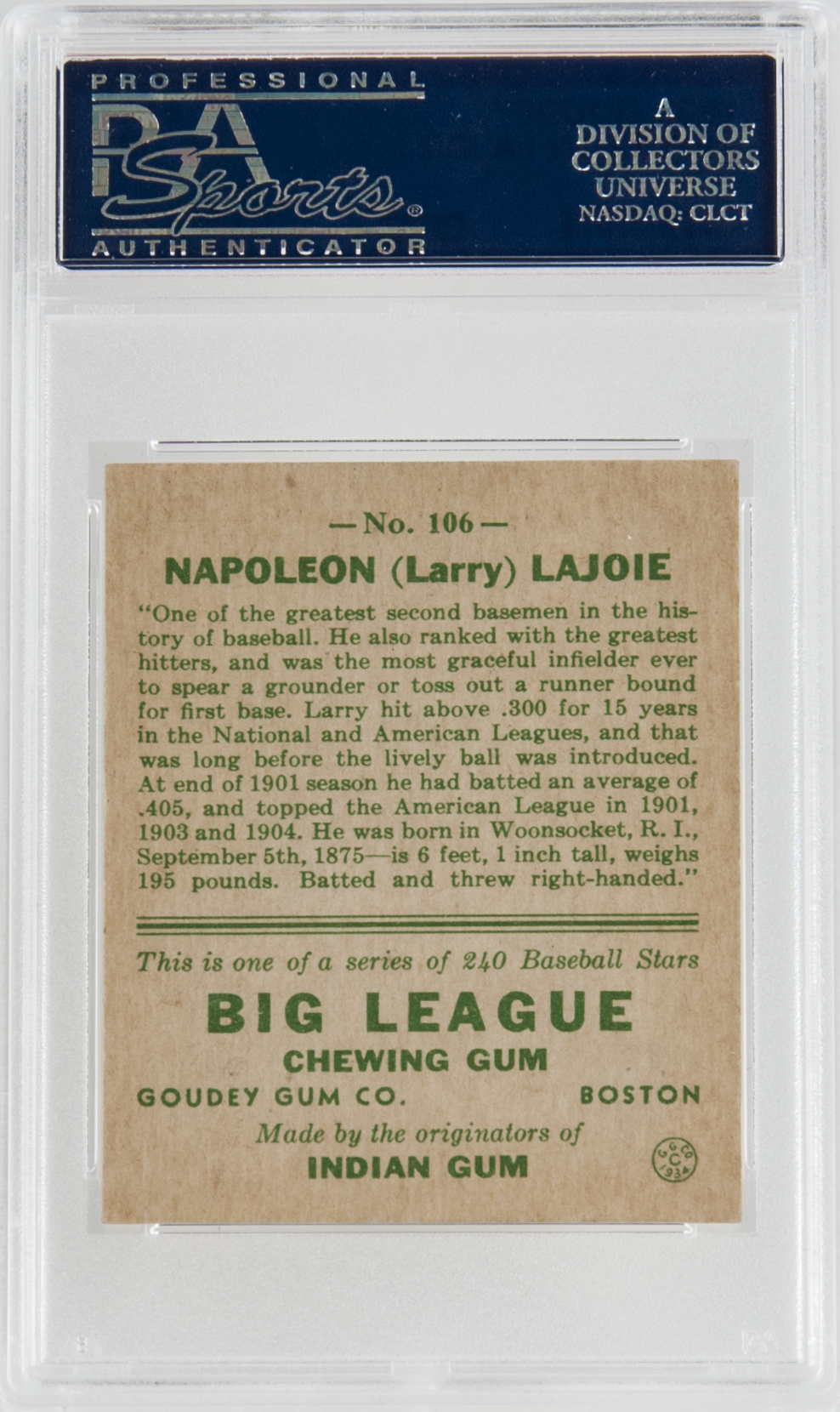 Lot Detail - 1933 Goudey #106 Napoleon Lajoie - PSA NM-MT 8