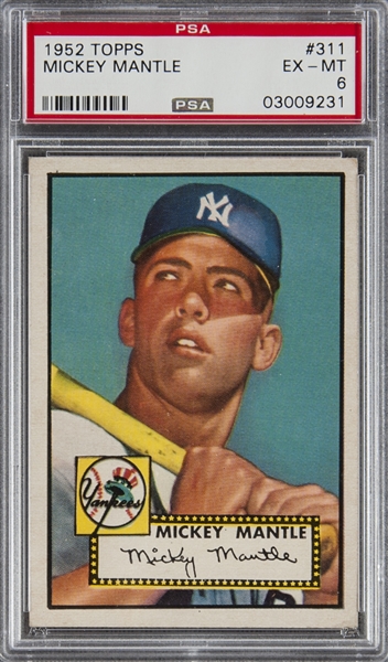 1952 Topps #311 Mickey Mantle Rookie Card – PSA EX-MT 6