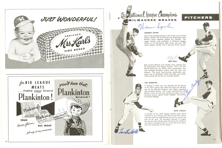 Lot Detail - 1957 Milwaukee Braves Autographed Scorecard & Photo in 2023