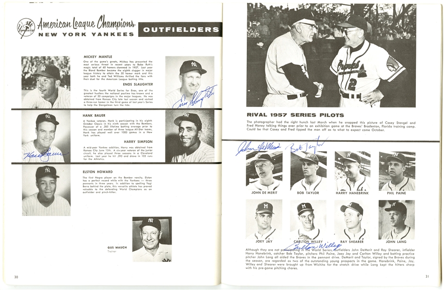 1957 Milwaukee Braves Autographed World Series Program With 5 Total  Signatures Including Hank Aaron & Warren Spahn Beckett BAS #AA00297
