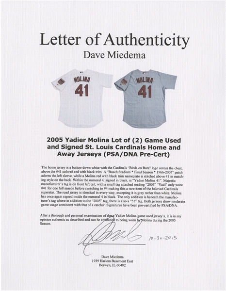 Yadier Molina Signed Baseball W/ PSA/DNA Cert