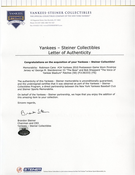 New York Yankees #24 Cano MLB Steinbrenner/ Bob Sheppard Sewn