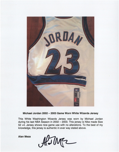 Lot Detail - 2002-03 Michael Jordan Final Career Game Used & Signed  Washington Wizards Road Jersey Photo Matched To 14 Games - Final Jersey  Worn April 16, 2003 (Meigray, Sports Investors, Beckett & Koehler)