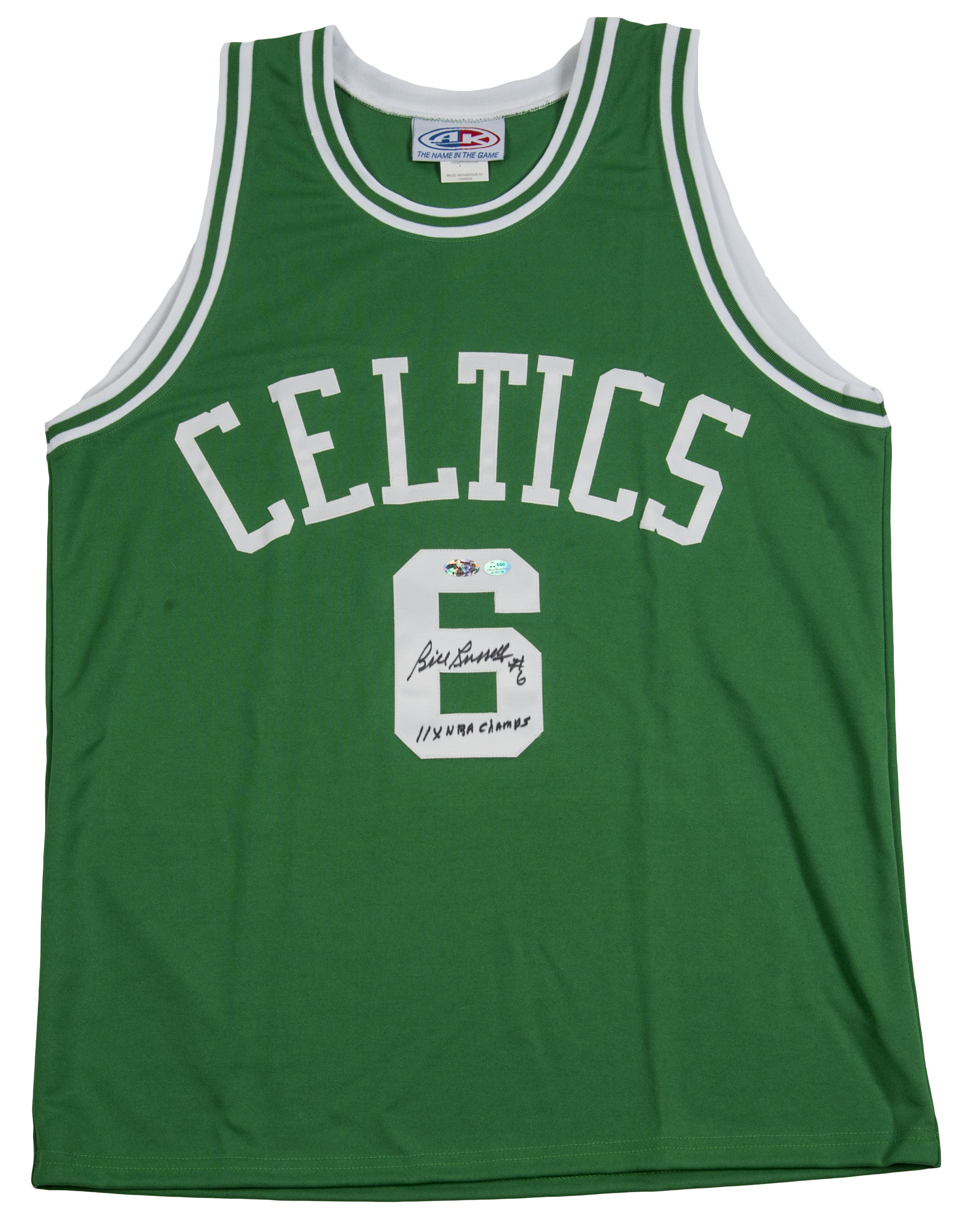 Lot Detail - Bill Russell Signed and Inscribed Celtics Jersey (SGC)