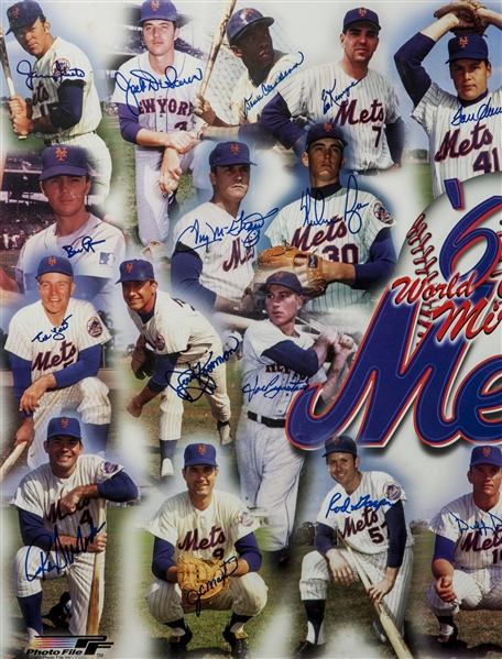Lot Detail - 1969 World Series Champions New York Mets Team (29)  Multi-Signed Poster Matted & Framed (JSA LOA)