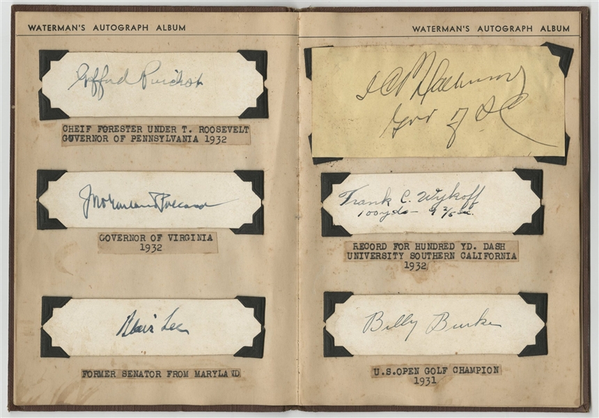 Lot Detail - Waterman's Multi-Signed Autograph Album Includes Presidential,  Historic, Sports and Entertainment Autographs Featuring Franklin Roosevelt,  Walter Johnson, Calvin Coolidge and Will Rogers (JSA)