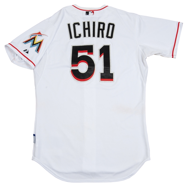 Ichiro Suzuki Autographed Miami Marlins Majestic White Baseball Jersey -  Ichiro Hologram