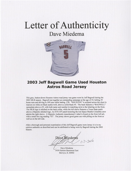 2006 Jeff Bagwell Game Worn Houston Astros Jersey.  Baseball, Lot  #81429