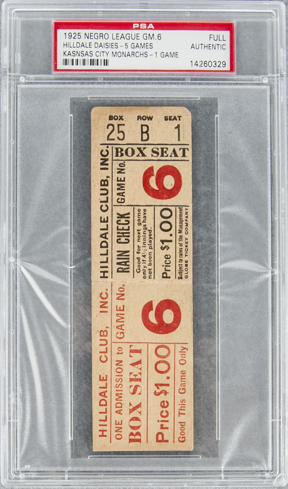 Lot Detail - 1925 Negro Leagues World Series Game 6 Ticket Stub (PSA ...