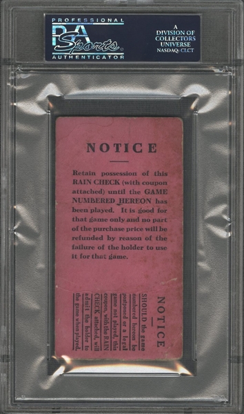 1926 World Series Game Seven Ticket Stub, PSA Authentic.