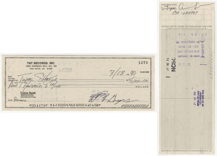 Lot Detail - Tupac Shakur Signed (Endorsed) First-Ever Paycheck to