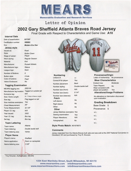 Gary Sheffield Signed Atlanta Braves Road Jersey (PSA COA) 500