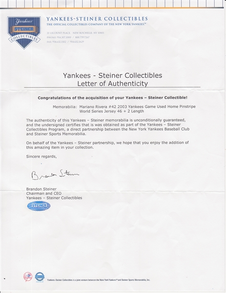 Lot Detail - 2003 Mariano Rivera Game Used, Signed and Inscribed New York  Yankees World Series Home Jersey (Steiner)