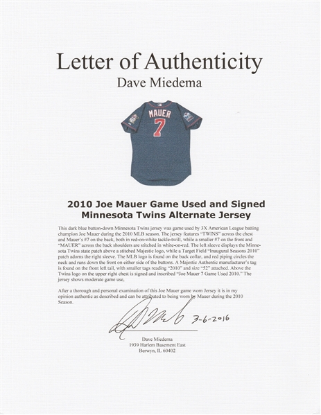 Minnesota Twins: 2017 Autographed Game-Used Jersey - Cream Joe