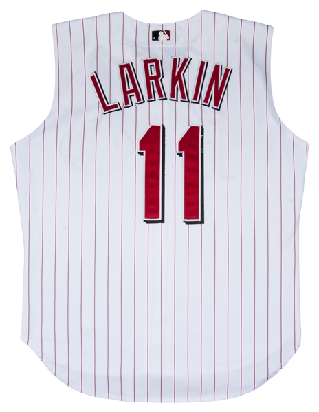 Lot Detail - 1999 Barry Larkin Game Used and Signed Cincinnati Reds  Sleeveless Away Jersey Vest (Larkin LOA)