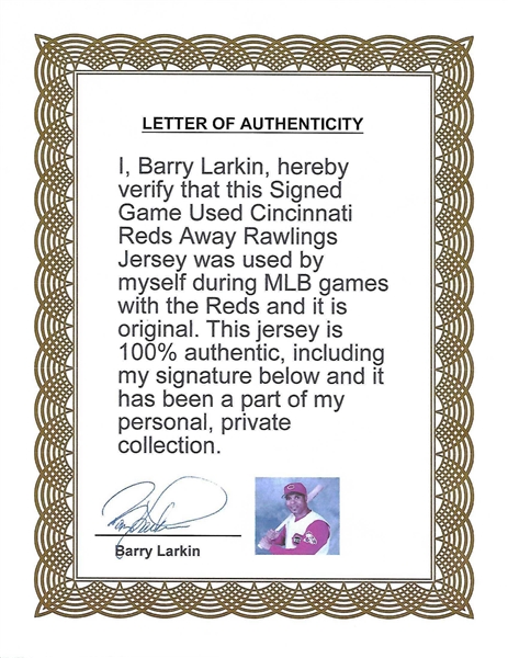 Lot Detail - 2003 Barry Larkin Game Used & Signed Cincinnati Reds