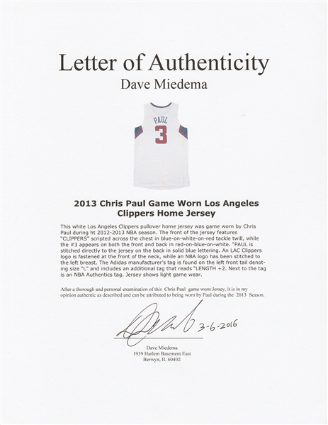 Lot Detail - 2016-17 Chris Paul Los Angeles Clippers Game-Used Road Jersey  (Sourced From Clippers Foundation)