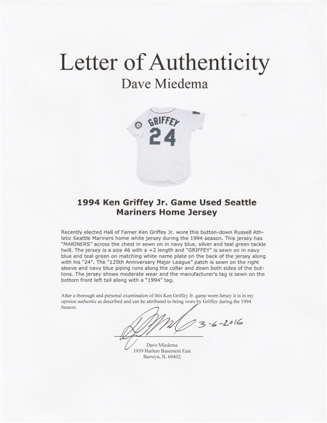 Ken Griffey Jr. 1994 Seattle Mariners 125th Anniv. Alt Teal Jersey Men's  (S-3XL)