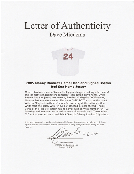 Manny Ramirez Signed Red Sox Jersey (PSA)