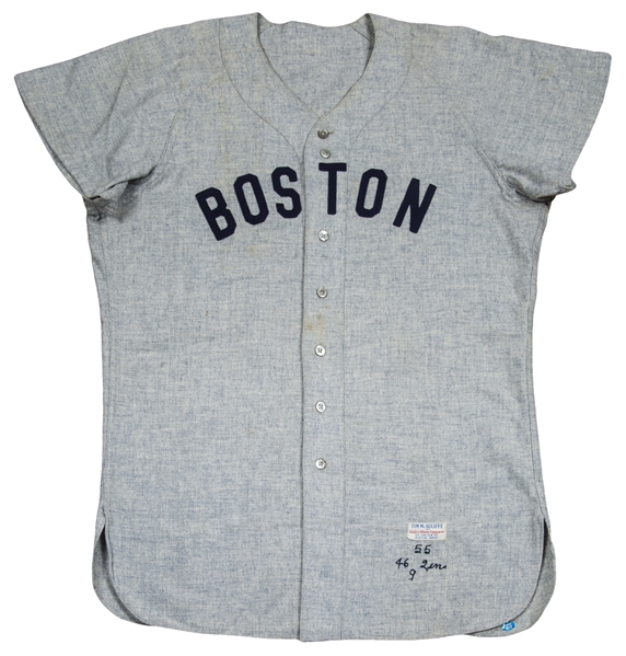 Sold at auction 1955 Ted Williams/Boston Red Sox Wool #9 Game Worn Jersey,  1956 Johnny Schmitz/Boston Red Sox Game Worn Pants, with a Cap and Leggings  Auction Number 2360 Lot Number 1