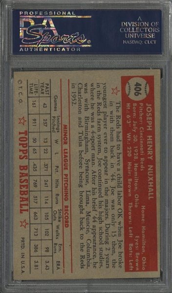 Lot Detail - 1952 Topps #406 Joe Nuxhall Rookie Card - PSA VG-EX+ 4.5