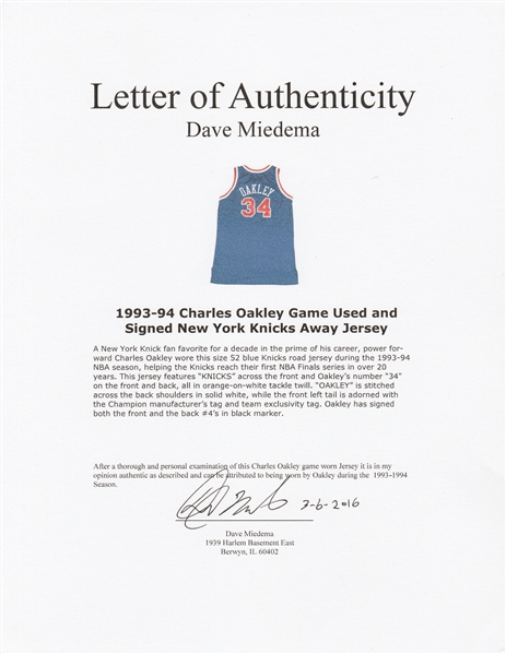 Charles Oakley autographed signed jersey NBA New York Knicks PSA COA Rockets