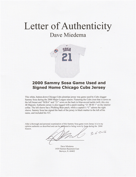 Lot Detail - 2004 Sammy Sosa Game Used Chicago Cubs Blue Alternate Jersey  Photo Matched To 10/2/2004 For Career Home Run #574 - His Final Game & Home  Run With The Cubs! (Sports Investors Authentication)