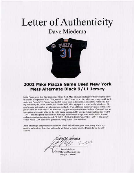 Lot Detail - 2001 Mike Piazza Game Used New York Mets Alternate