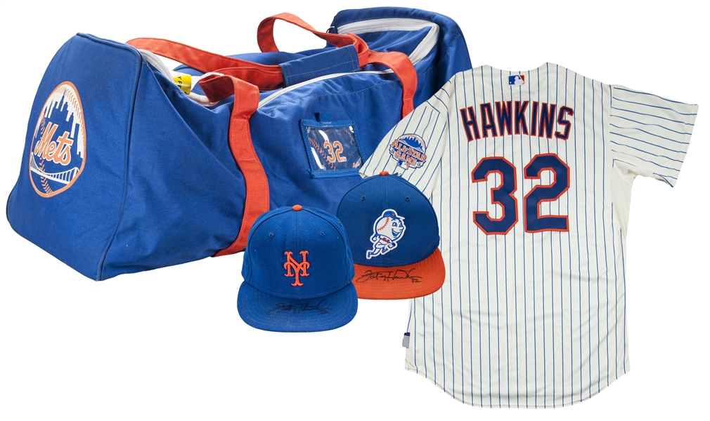 Lot Detail - LaTroy Hawkins New York Mets Game Used Lot of (4) - Jersey, 2  Hats, and Travel Bag (Hawkins LOAs)