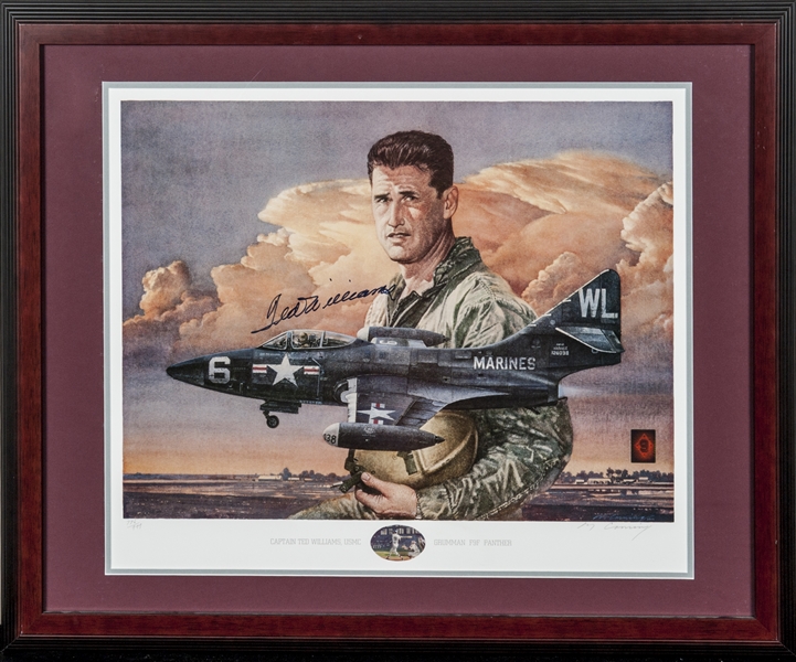 Lot Detail - Ted Williams Signed Military Pilot Gear Photo Framed