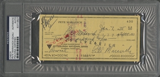 1975 Pete Maravich Dual-Signed and Encapsulated Bank Check (PSA/DNA)