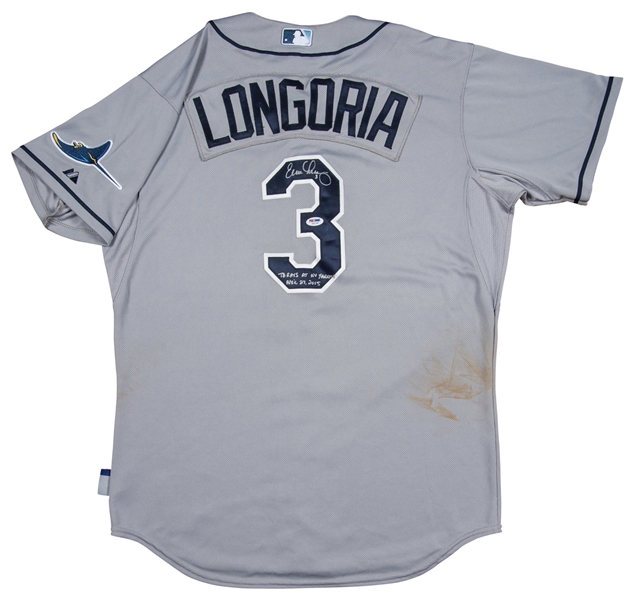 Lot Detail - 2015 Evan Longoria Game Used and Signed Tampa Bay Rays Road  Jersey From April 27, 2015 at New York Yankees (MLB Authenticated & PSA/DNA)